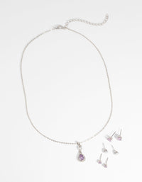 Purple Diamond Simulant Teardrop Necklace and Earrings Set - link has visual effect only