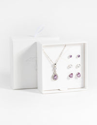 Purple Diamond Simulant Teardrop Necklace and Earrings Set - link has visual effect only
