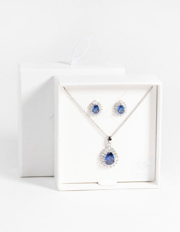 Sapphire Diamond Simulant Necklace and Earrings Set