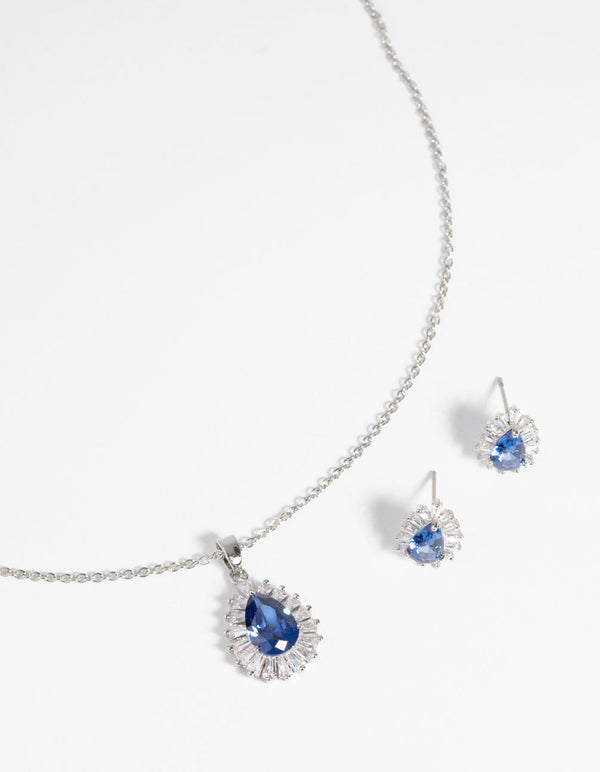 Sapphire Diamond Simulant Necklace and Earrings Set