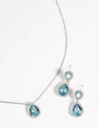 Rhodium Diamond Simulant Necklace and Earrings Set - link has visual effect only