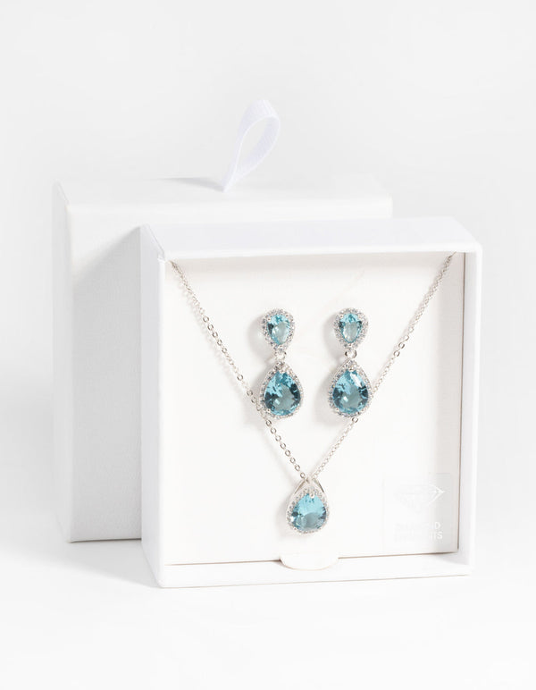Rhodium Diamond Simulant Necklace and Earrings Set