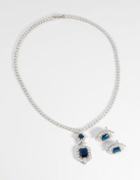 Sapphire Diamond Simulant Vintage Necklace and Earrings Set - link has visual effect only