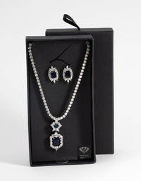 Sapphire Diamond Simulant Vintage Necklace and Earrings Set - link has visual effect only