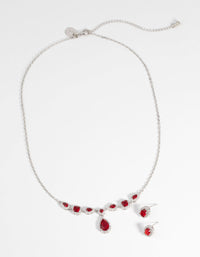 Ruby Diamond Simulant Oval Necklace and Earrings Set - link has visual effect only