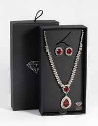 Ruby Diamond Simulant Necklace and Earrings Set - link has visual effect only
