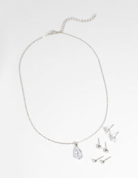 Rhodium Diamond Simulant Necklace and Earrings Set - link has visual effect only
