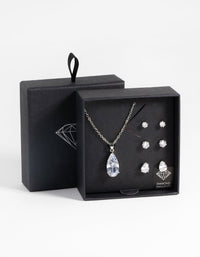Rhodium Diamond Simulant Necklace and Earrings Set - link has visual effect only