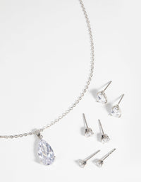 Rhodium Diamond Simulant Necklace and Earrings Set - link has visual effect only