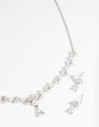 Rhodium Diamond Simulant Teardrop Necklace and Earrings - link has visual effect only