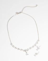 Rhodium Diamond Simulant Teardrop Necklace and Earrings - link has visual effect only