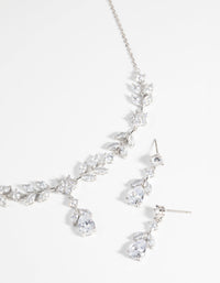 Rhodium Diamond Simulant Floral Necklace and Earrings Set - link has visual effect only