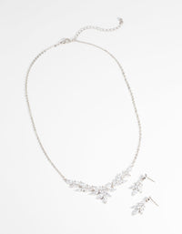 Rhodium Diamond Simulant Navette Necklace and Earrings Set - link has visual effect only
