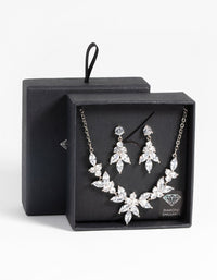 Rhodium Diamond Simulant Navette Necklace and Earrings Set - link has visual effect only