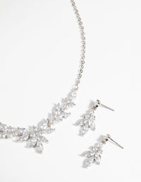 Rhodium Diamond Simulant Navette Necklace and Earrings Set - link has visual effect only