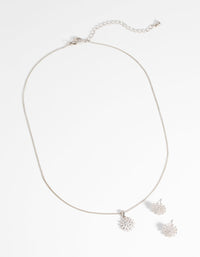 Rhodium Diamond Simulant Floral Necklace and Earrings Set - link has visual effect only