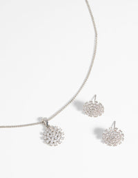 Rhodium Diamond Simulant Floral Necklace and Earrings Set - link has visual effect only