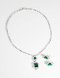 Vintage Emerald Diamond Simulant Necklace and Earrings Set - link has visual effect only