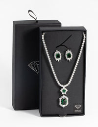 Vintage Emerald Diamond Simulant Necklace and Earrings Set - link has visual effect only