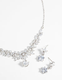 Rhodium Diamond Simulant Navette Necklace and Earrings Set - link has visual effect only