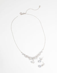 Rhodium Diamond Simulant Navette Necklace and Earrings Set - link has visual effect only