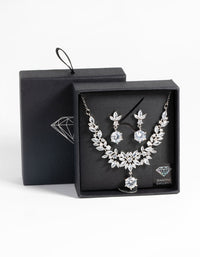 Rhodium Diamond Simulant Navette Necklace and Earrings Set - link has visual effect only