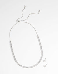 Rhodium Diamond Simulant Baguette Necklace and Earrings Set - link has visual effect only