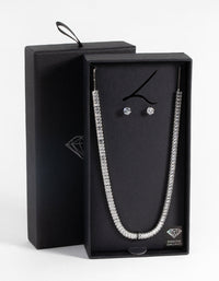 Rhodium Diamond Simulant Baguette Necklace and Earrings Set - link has visual effect only