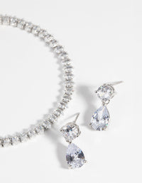 Rhodium Diamond Simulant Marquise Bracelet and Earrings Set - link has visual effect only