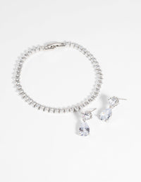 Rhodium Diamond Simulant Marquise Bracelet and Earrings Set - link has visual effect only