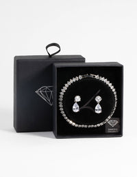 Rhodium Diamond Simulant Marquise Bracelet and Earrings Set - link has visual effect only