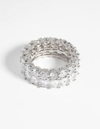 Rhodium Square Diamond Simulant Ring Set - link has visual effect only