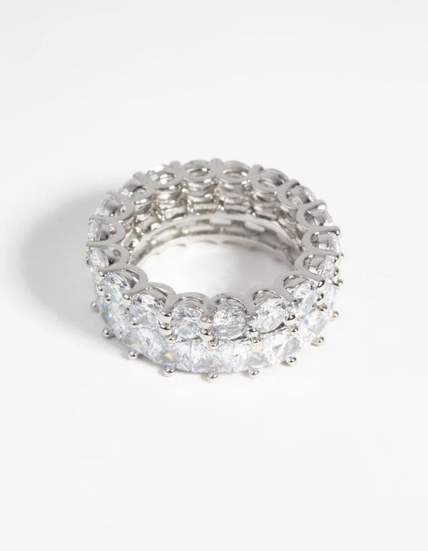 Rhodium Square Diamond Simulant Ring Set