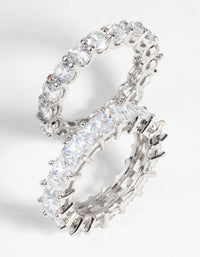 Rhodium Square Diamond Simulant Ring Set - link has visual effect only