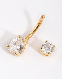 Gold Plated Titanium Pear Diamante Medium Belly Bar - link has visual effect only