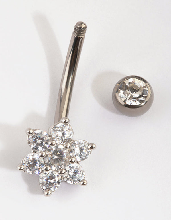 Titanium Diamante Flower Belly Bar