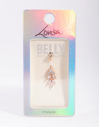 Rose Gold Plated Titanium Marquise Diamante Belly Bar - link has visual effect only