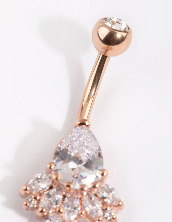 Rose Gold Plated Titanium Diamante Belly Bar