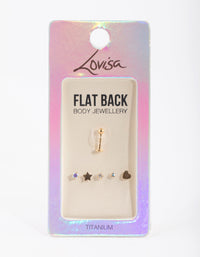 Gold Plated Titanium Mixed Motif Flat Back Pack - link has visual effect only