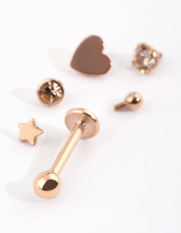 Rose Gold Plated Titanium Heart and Star Flat Back Pack