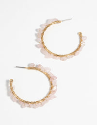 Gold Plated Hoop Earrings with Rose Quartz - link has visual effect only