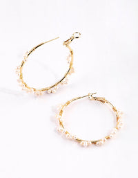 Gold Plated Hoop Earrings with Freshwater Pearls - link has visual effect only