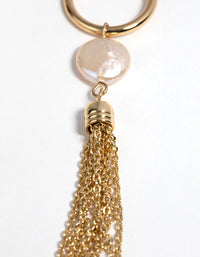 Gold Plated Tassel Drop Earrings with Freshwater Pearls - link has visual effect only