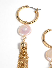 Gold Plated Tassel Drop Earrings with Freshwater Pearls - link has visual effect only