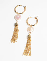 Gold Plated Tassel Drop Earrings with Freshwater Pearls - link has visual effect only