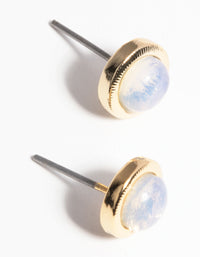 Gold Plated Stud Earrings with Moonstone - link has visual effect only