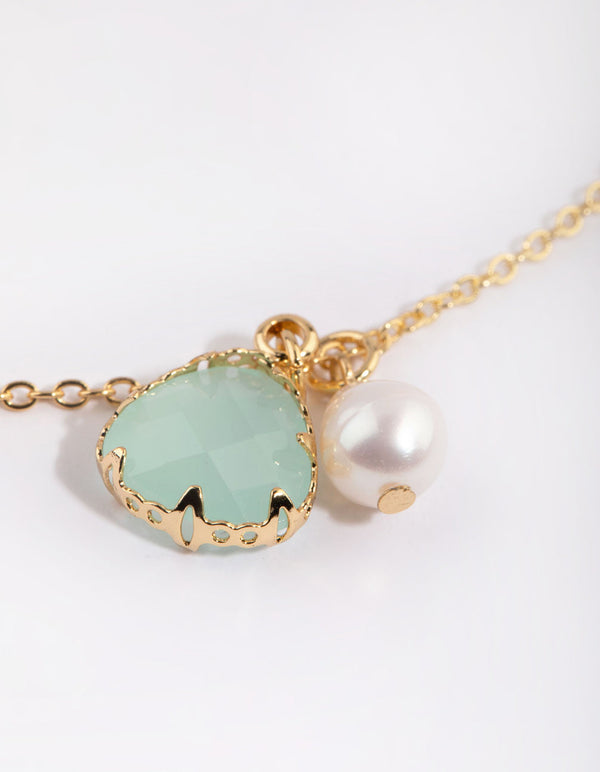 Gold Plated Charm Necklace with Freshwater Pearls