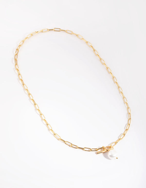Gold Plated Fob Necklace with Freshwater Pearls