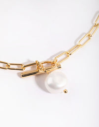 Gold Plated Fob Necklace with Freshwater Pearls - link has visual effect only