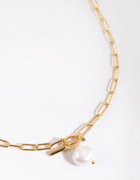 Gold Plated Fob Necklace with Freshwater Pearls - link has visual effect only